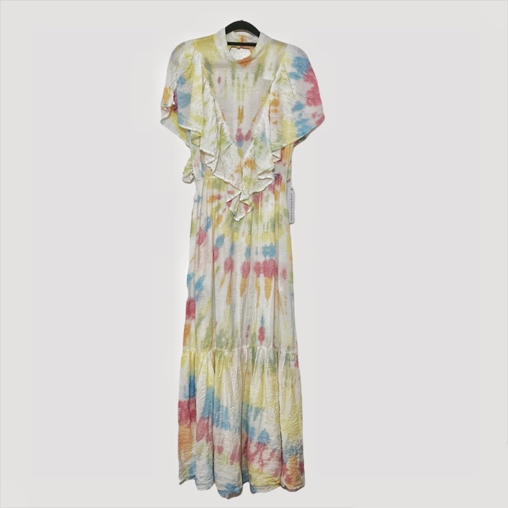 Young Fabulous & Broke Tie Dye Ruffle Mock Neck Maxi Dress Size S NWT